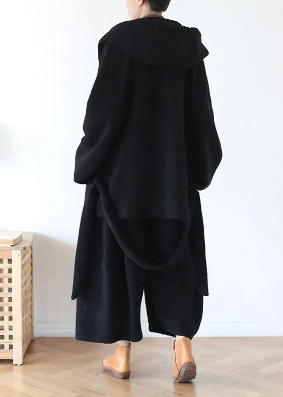 100% wide leg pants stylish black elastic waist trousers