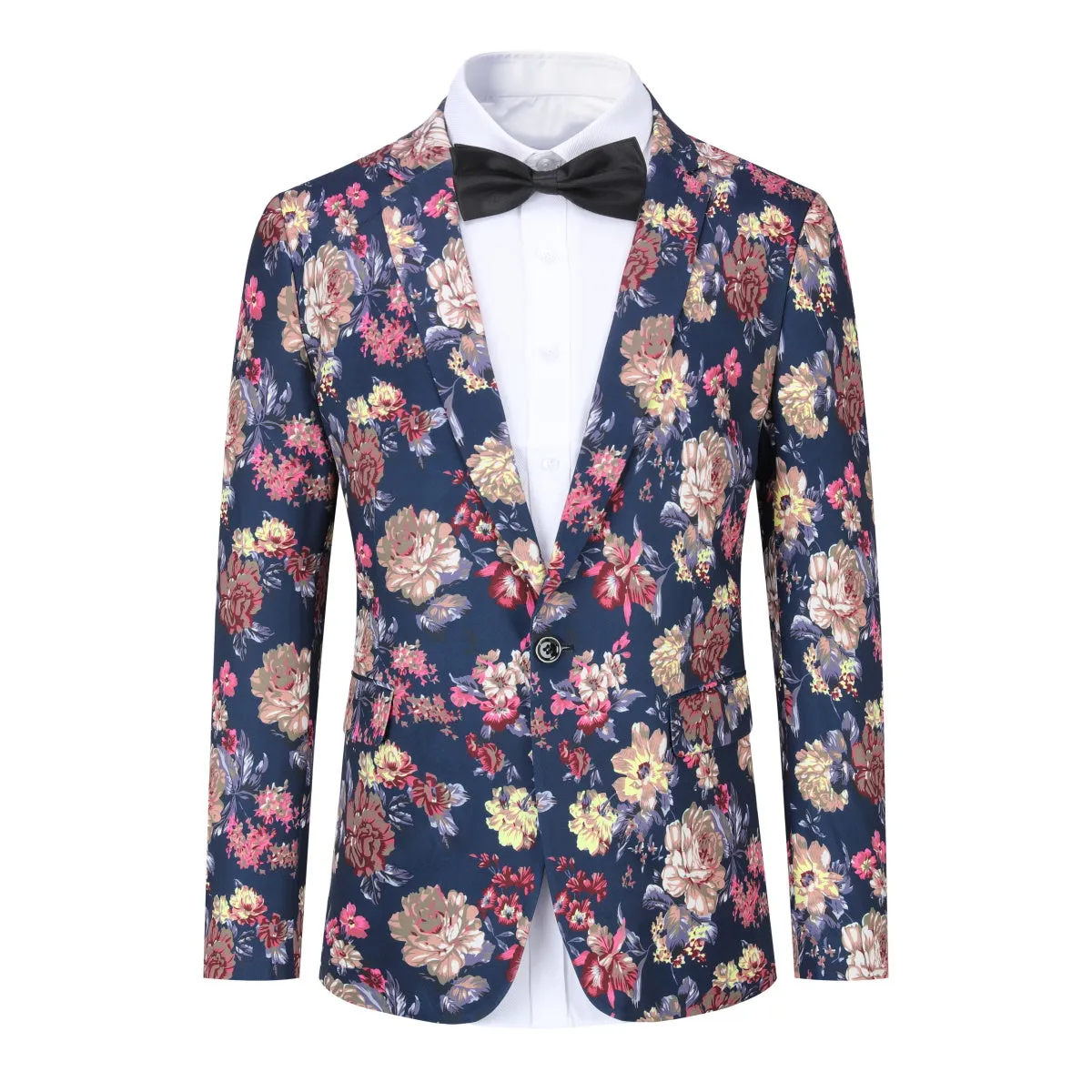 2-Piece Slim Fit Floral Print Suit Navy