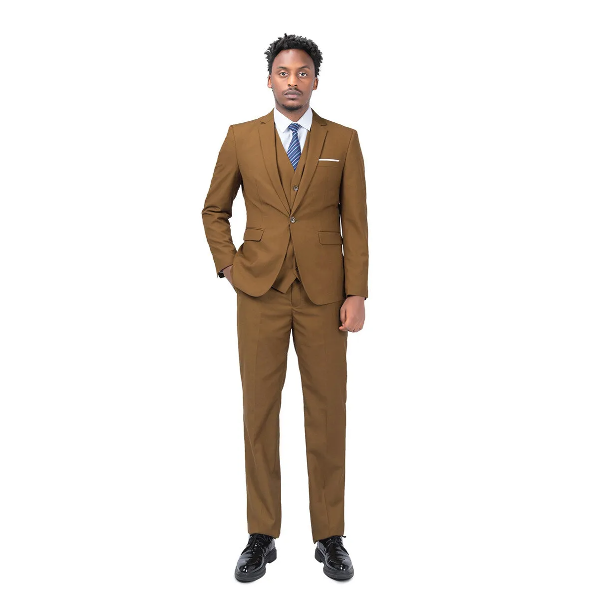 2-Piece Slim Fit Simple Designed Coffee Suit