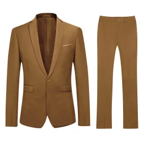 2-Piece Slim Fit Simple Designed Coffee Suit