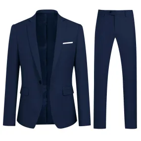 2-Piece Slim Fit Simple Designed Navy Suit