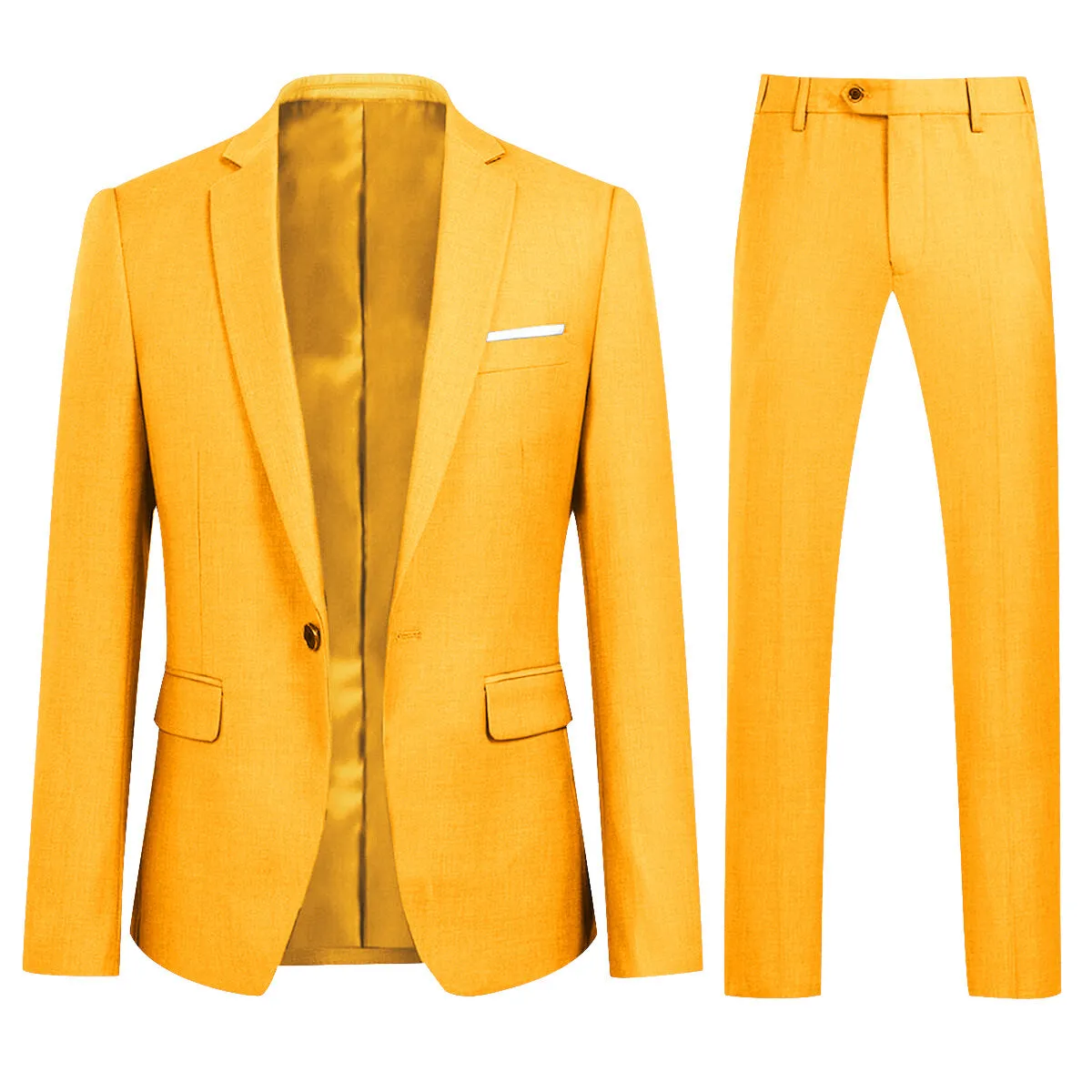 2-Piece Slim Fit Simple Designed Yellow Suit