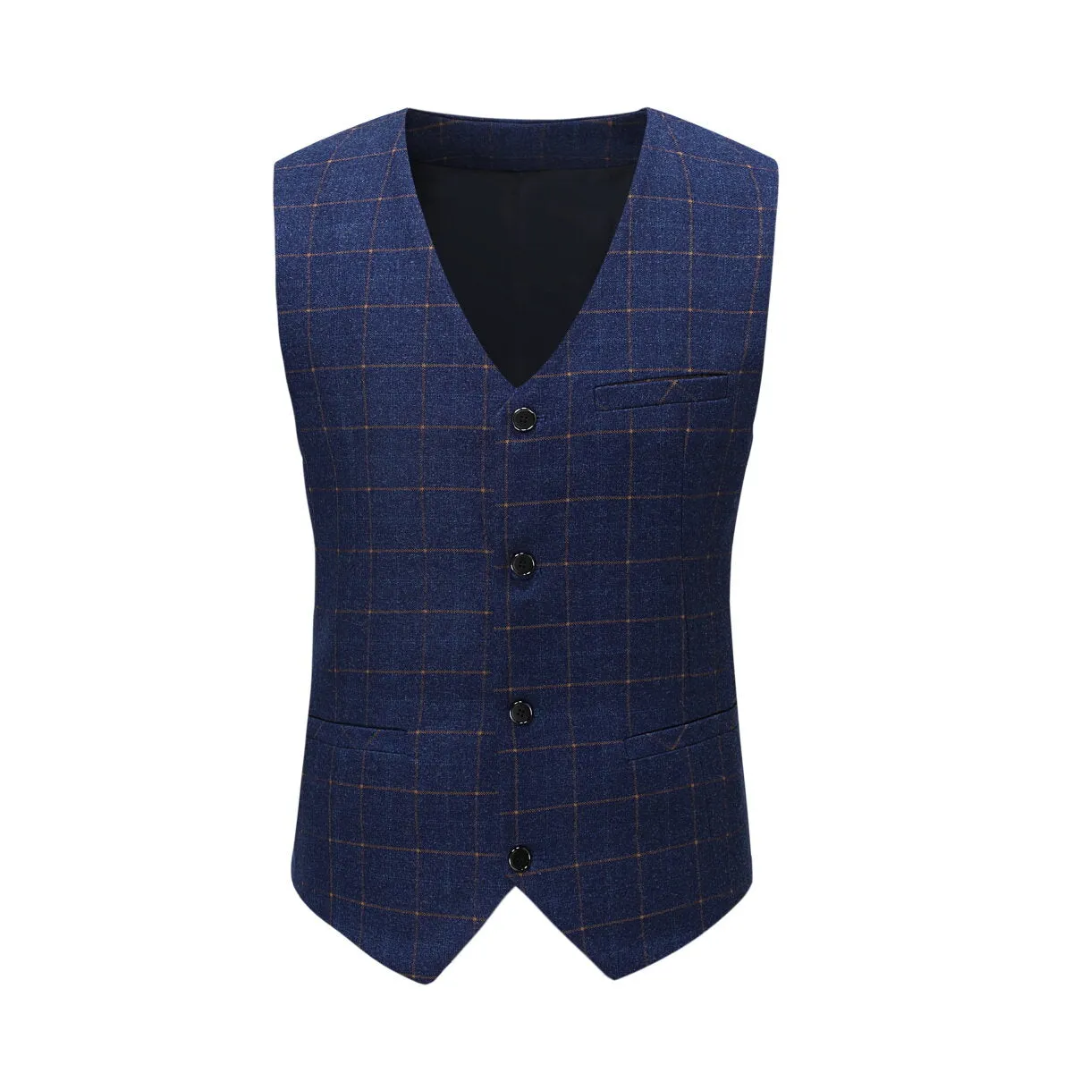 3-Piece Slim Fit Double Breasted Suit Plaid Blue Suit