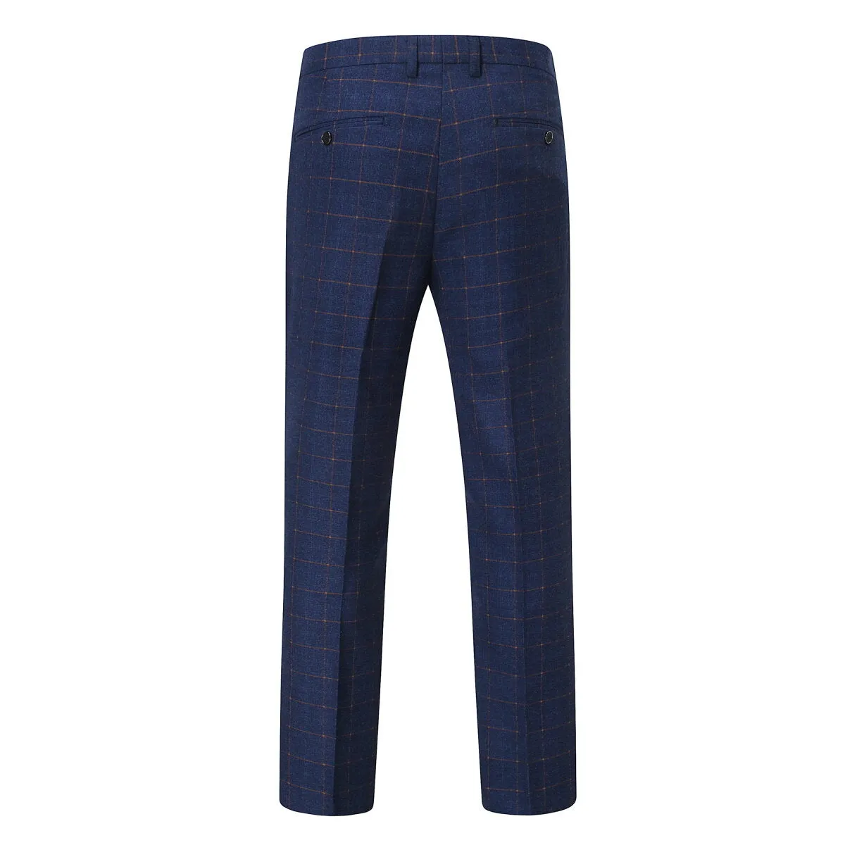 3-Piece Slim Fit Double Breasted Suit Plaid Blue Suit