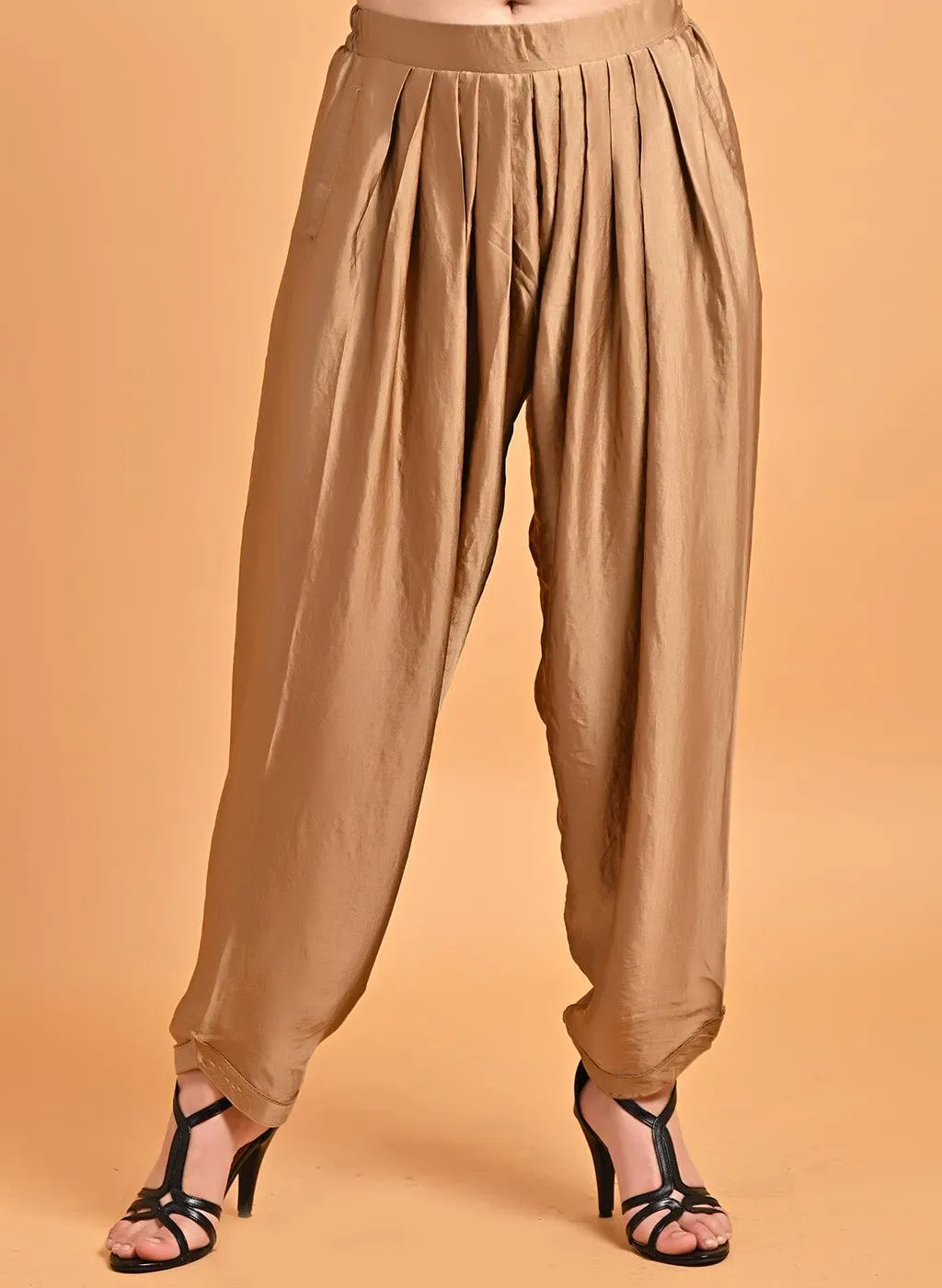 Aina Beige Loose Fit Satin Dhoti Pants for Women