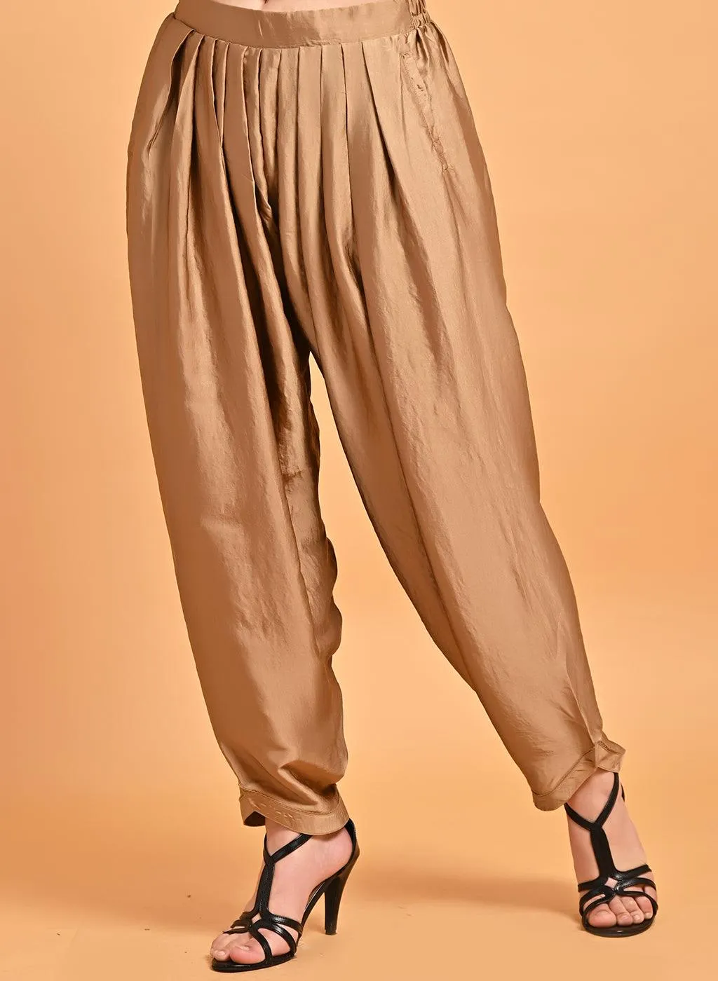 Aina Beige Loose Fit Satin Dhoti Pants for Women