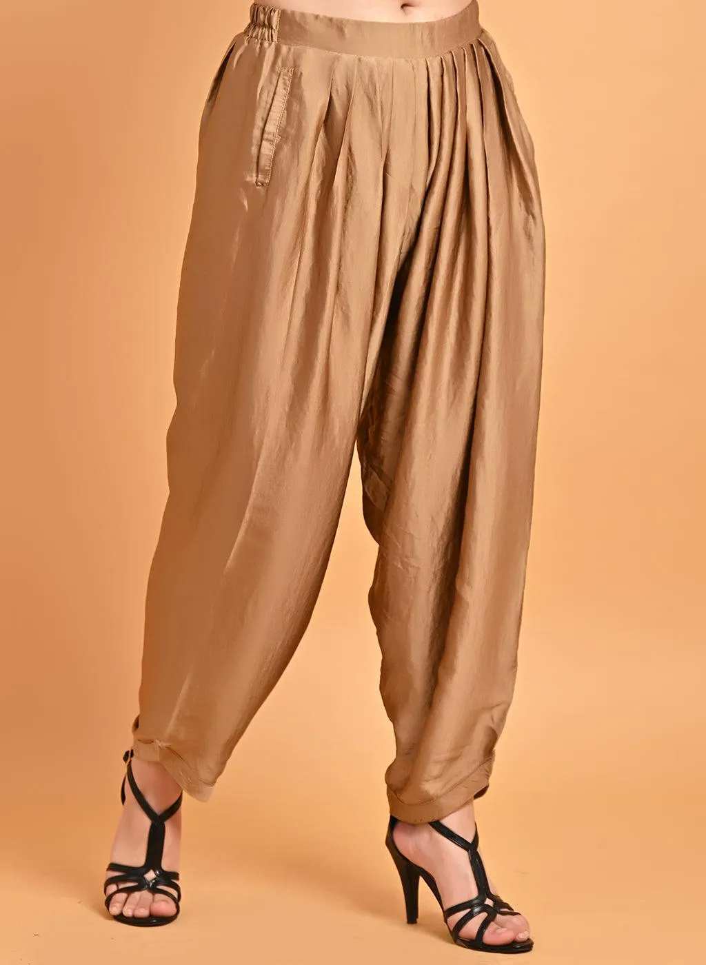 Aina Beige Loose Fit Satin Dhoti Pants for Women