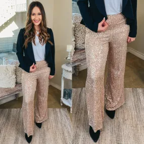 Always Extra Full Sequin Wide Leg Pants in Rose Gold