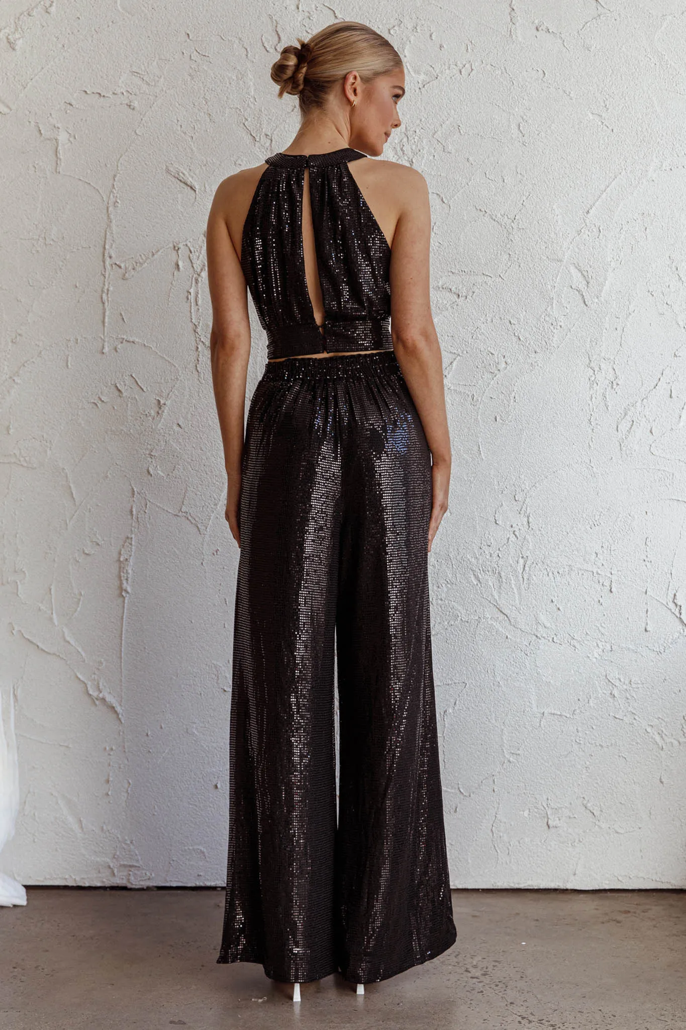 Anything Goes Wide Leg Metallic Pants Black