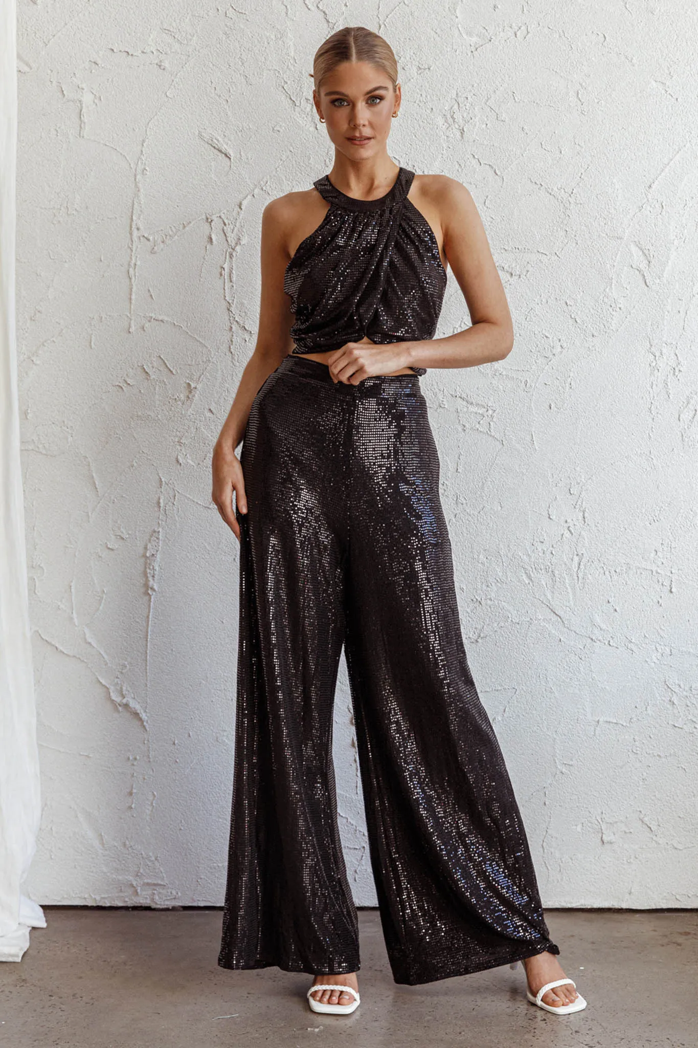 Anything Goes Wide Leg Metallic Pants Black