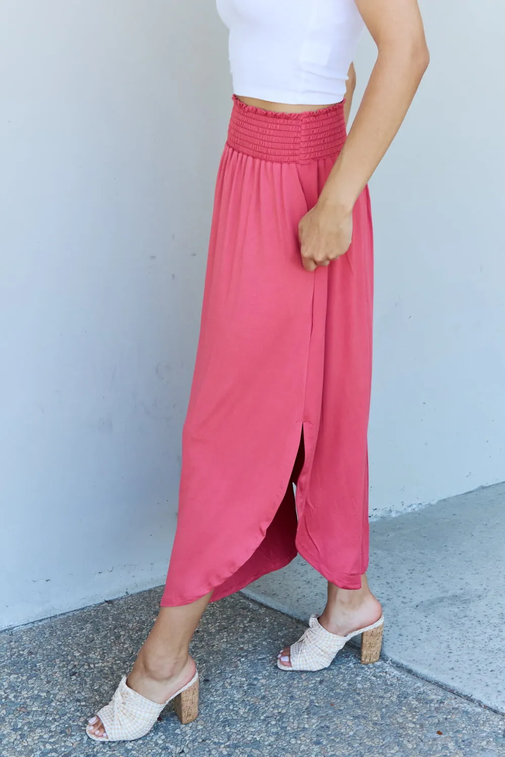 *APP EXCLUSIVE* Smocked Waist Scoop Hem Maxi Skirt in Hot Pink