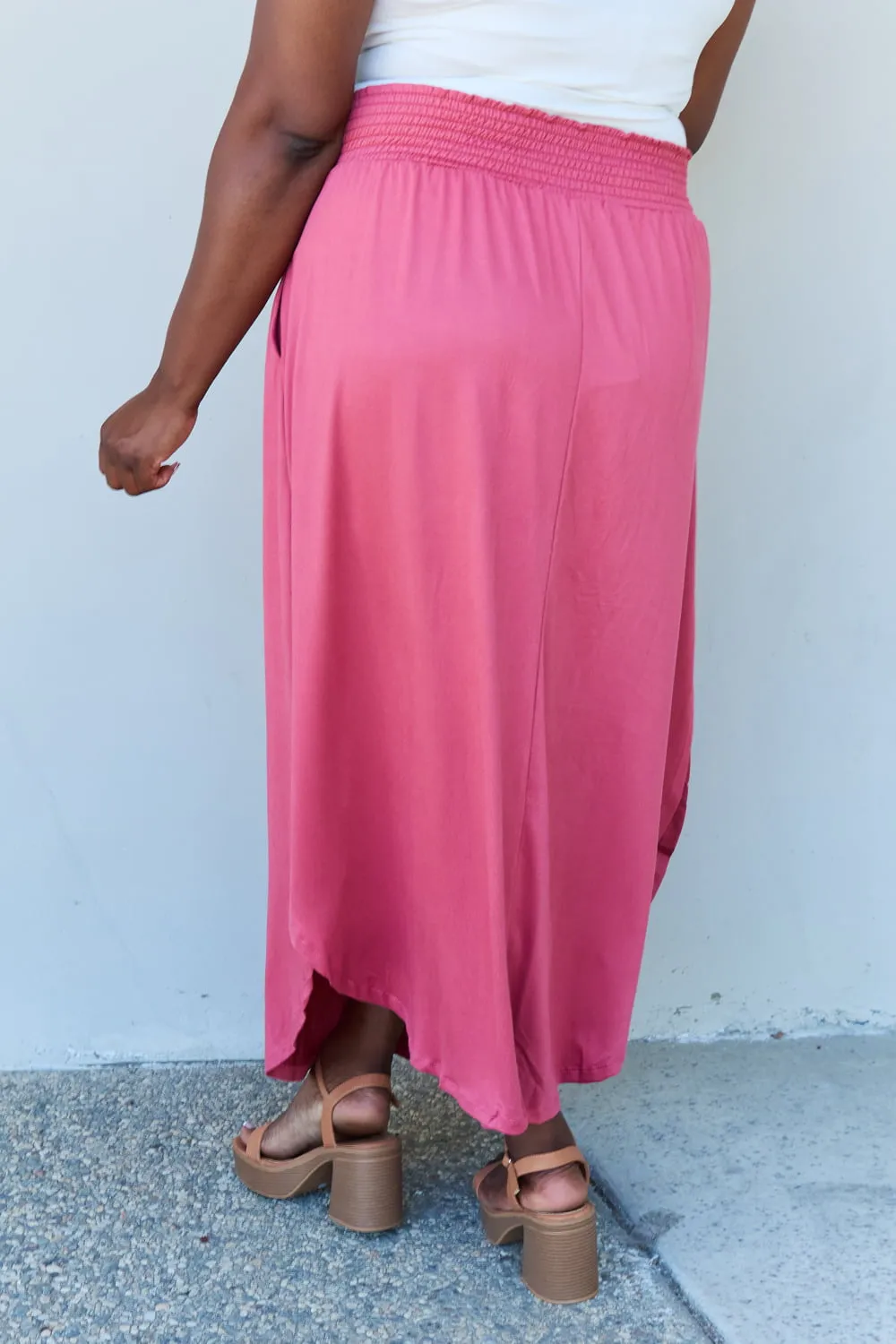 *APP EXCLUSIVE* Smocked Waist Scoop Hem Maxi Skirt in Hot Pink