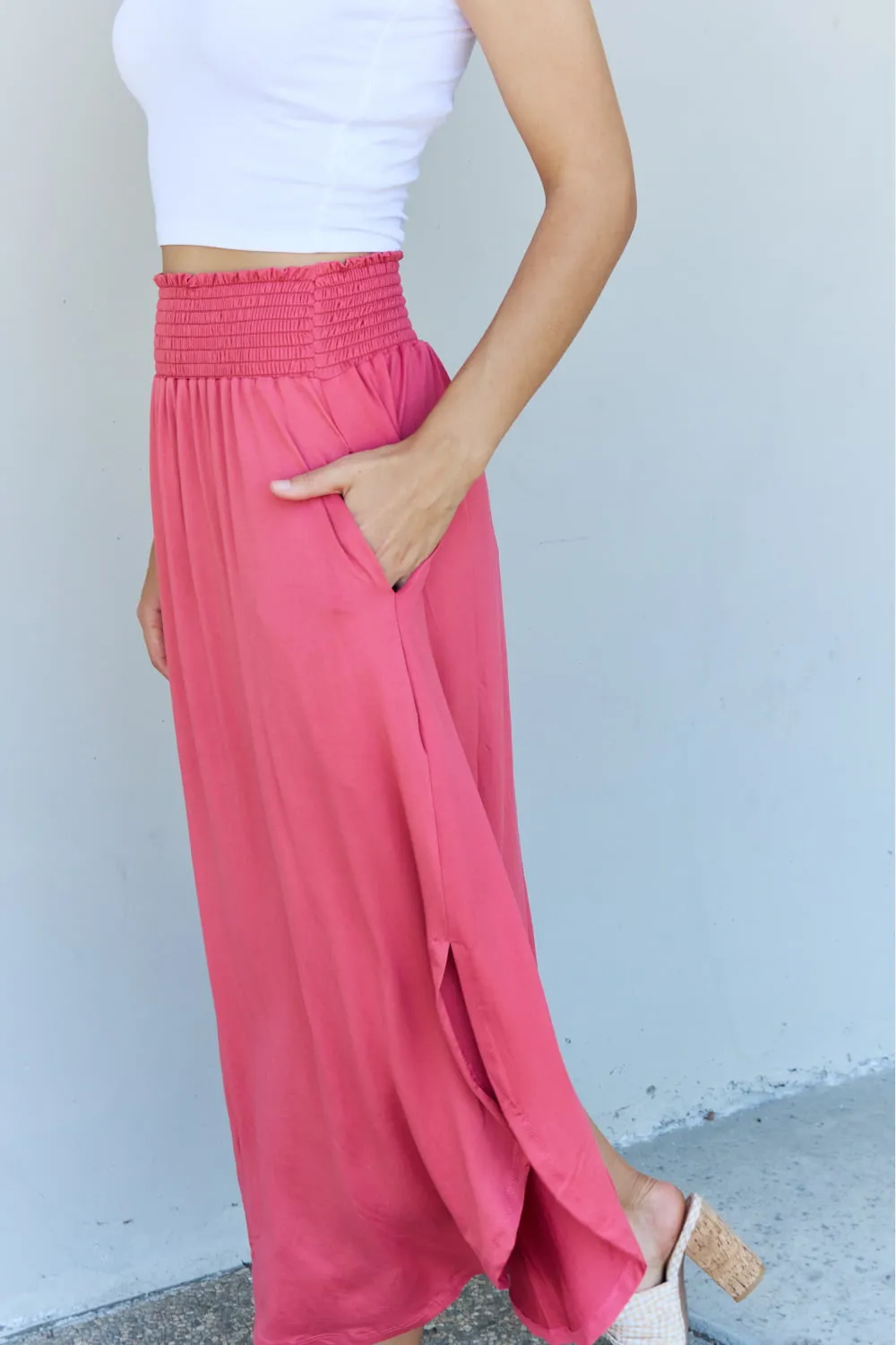 *APP EXCLUSIVE* Smocked Waist Scoop Hem Maxi Skirt in Hot Pink