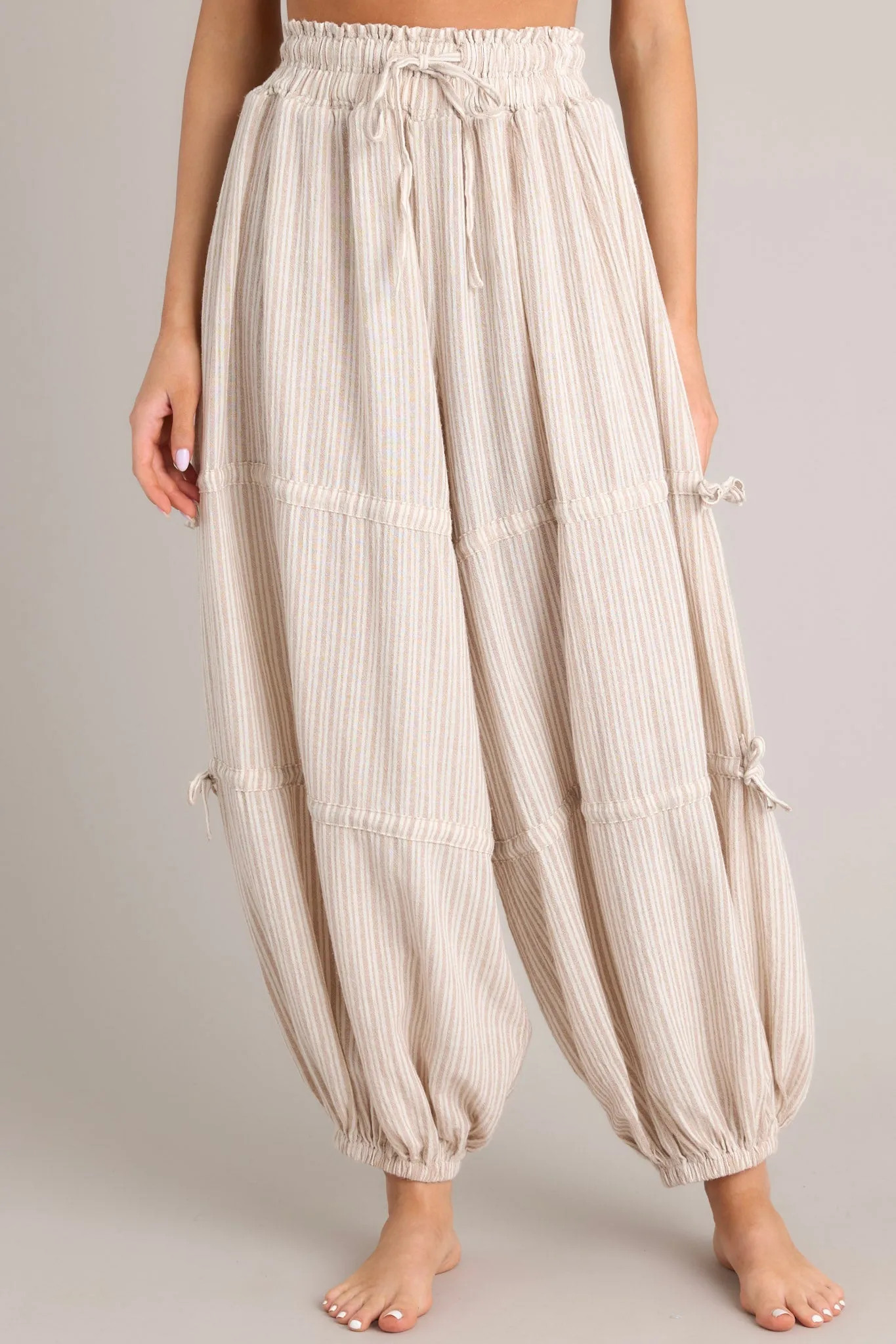 Artistry Unleashed 100% Cotton Tan Stripe Boho Joggers