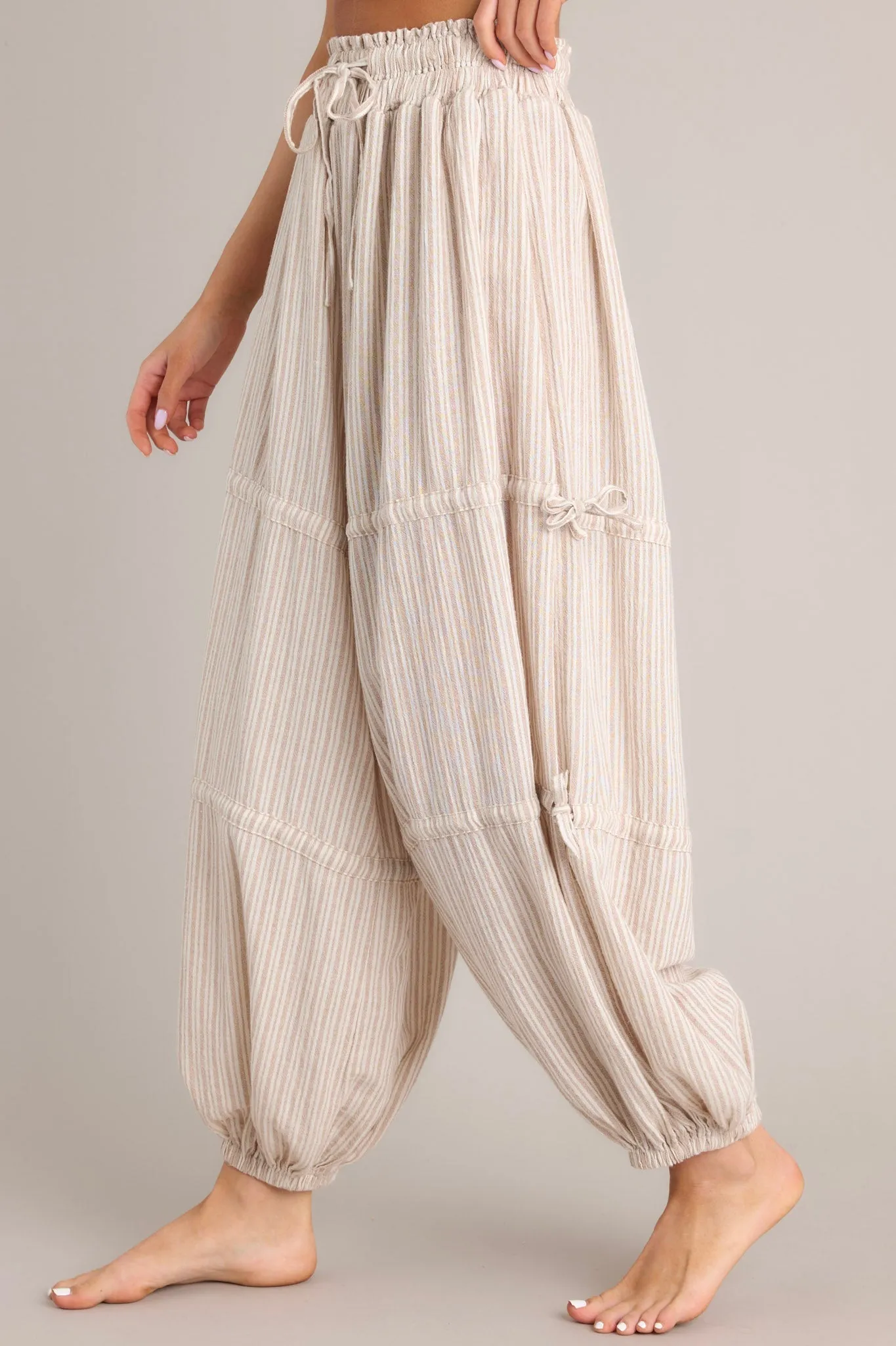 Artistry Unleashed 100% Cotton Tan Stripe Boho Joggers