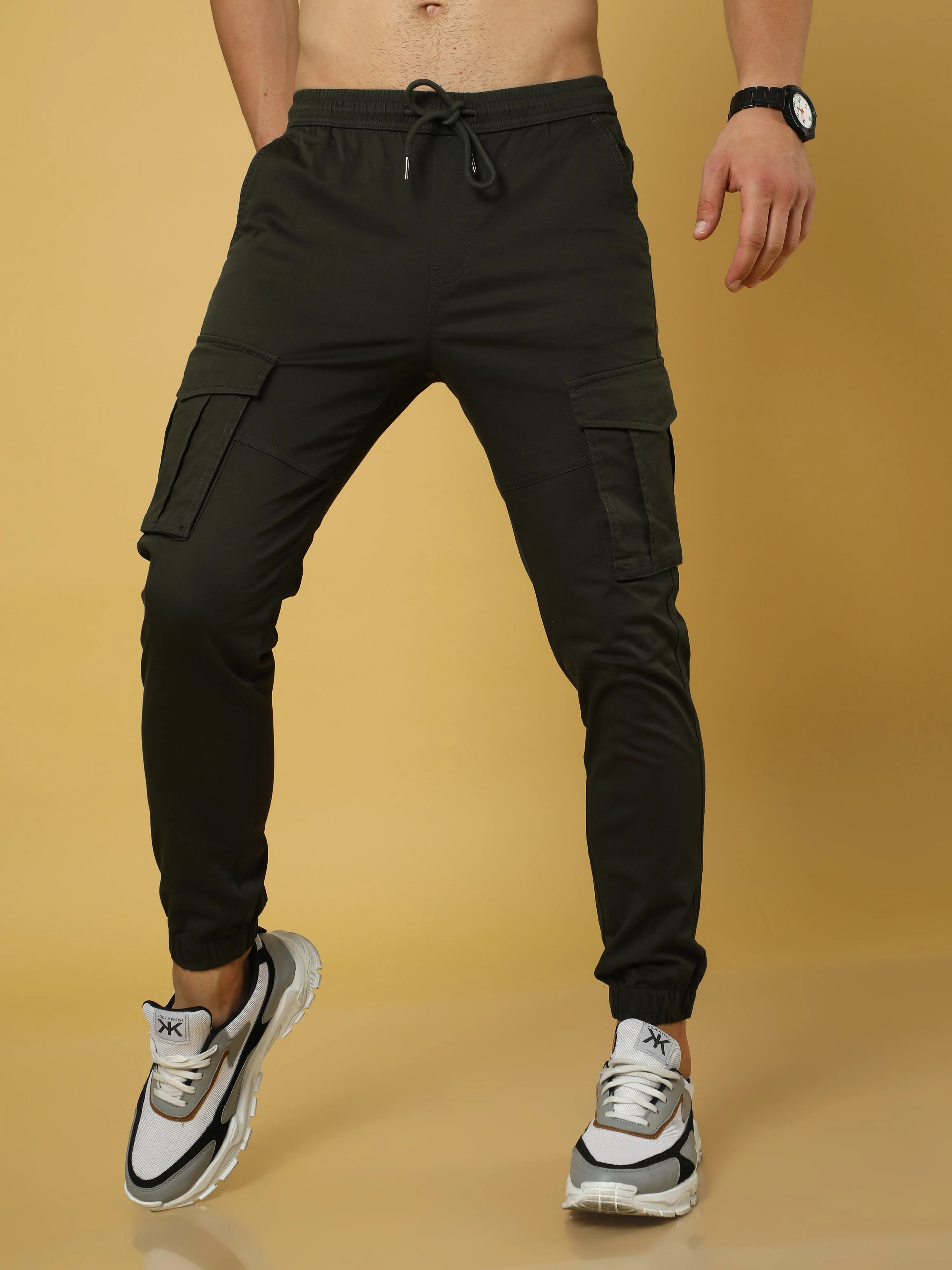 Authentic Dark Olive Cargo Cotton Joggers