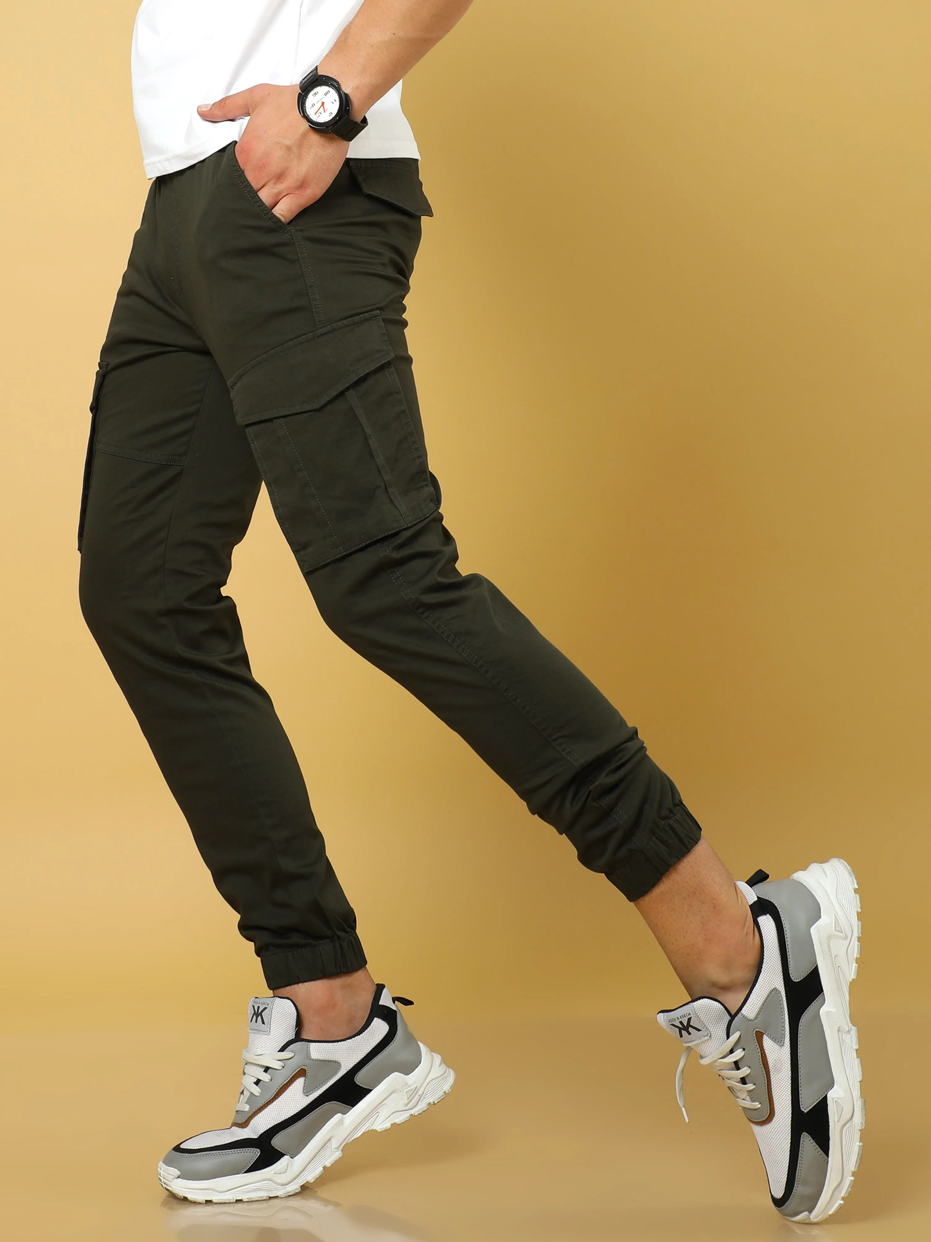 Authentic Dark Olive Cargo Cotton Joggers