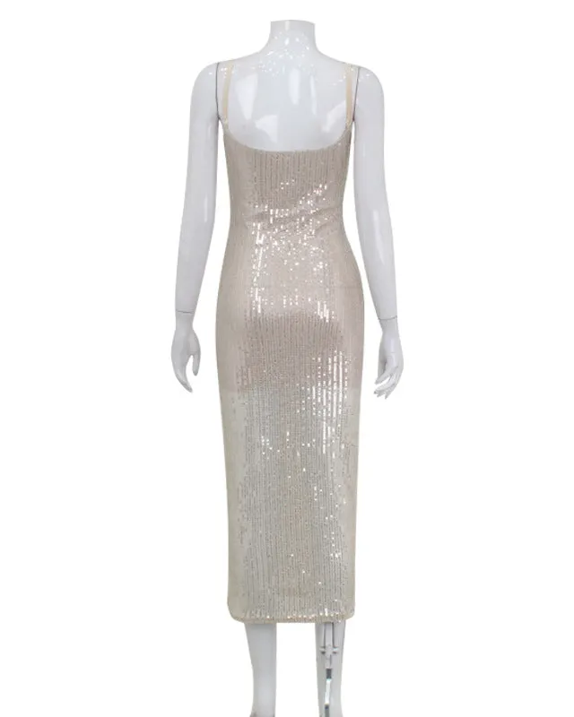 Beaded Sequin Slim Fit Strap Bodycon Long Dress