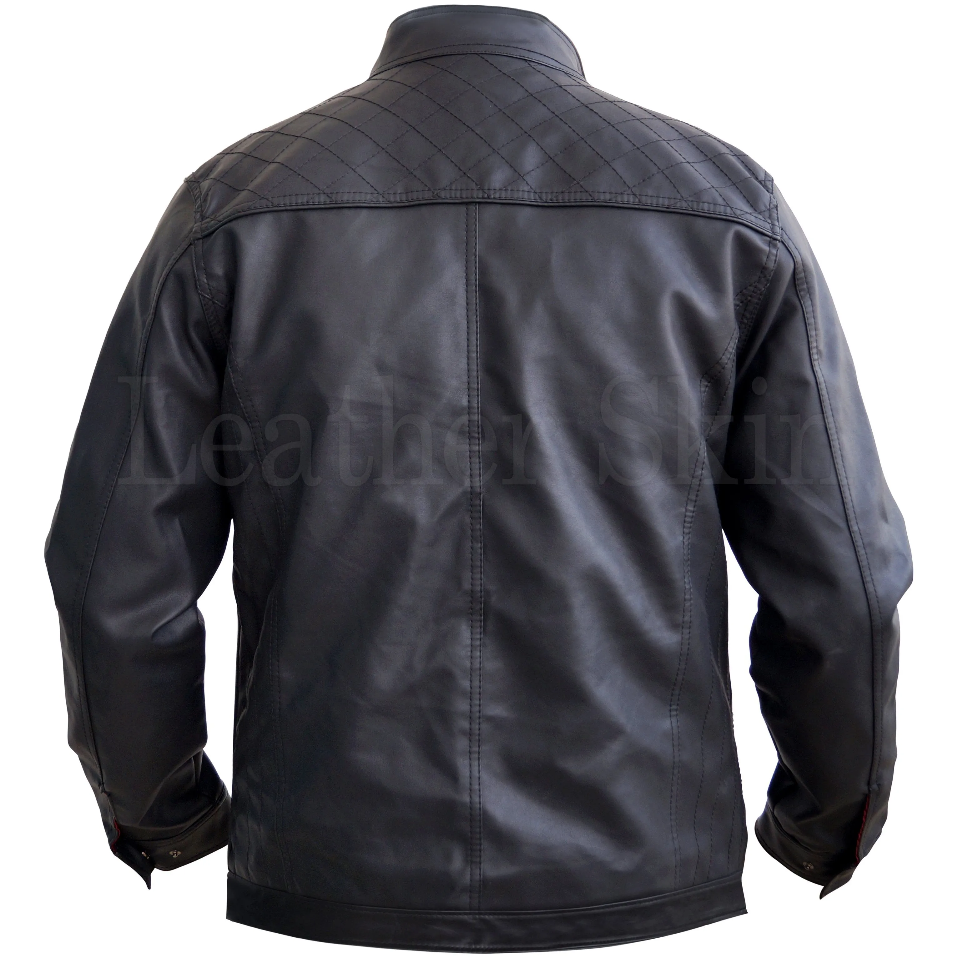 Black Crossed Shoulder Premium Genuine Pure Real Leather Jacket w/ Red Lining