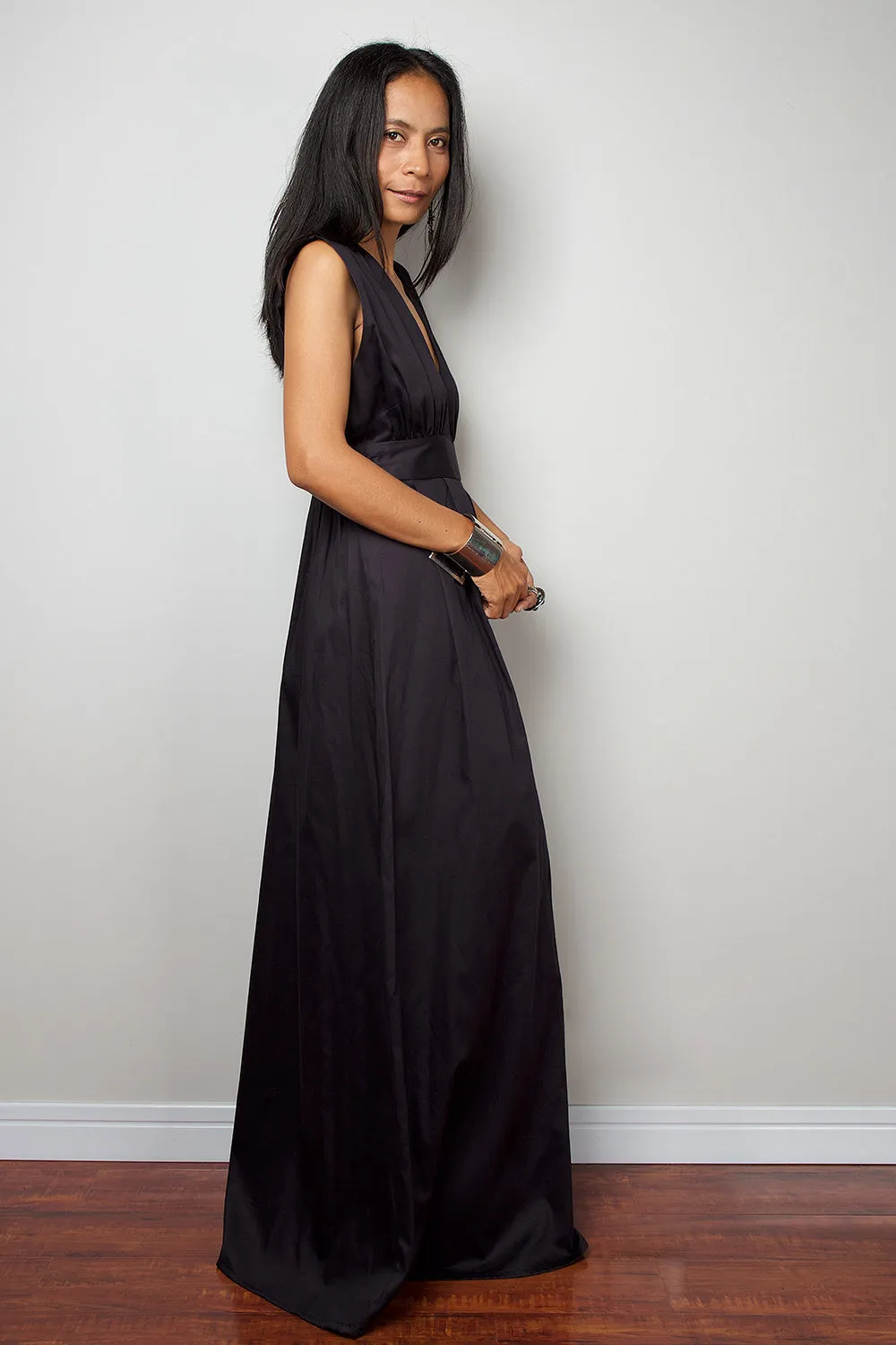 Black Maxi Dress, Long black dress, Sleeveless dress, High waist dress    : Oriental Secrets Collection II