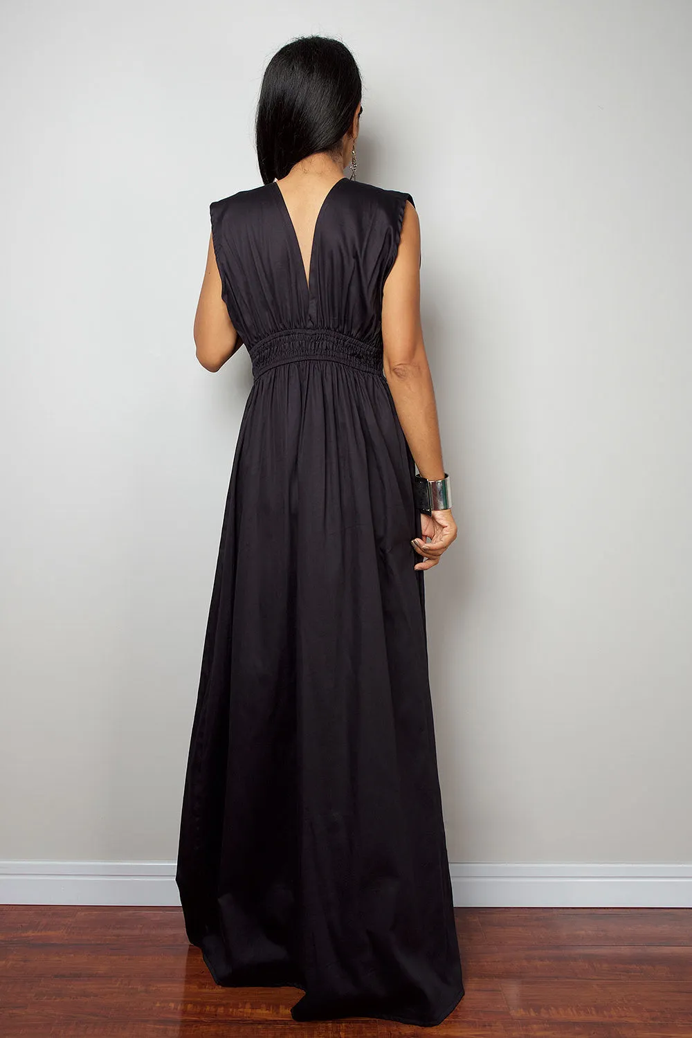 Black Maxi Dress, Long black dress, Sleeveless dress, High waist dress    : Oriental Secrets Collection II