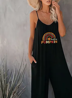 Black Pumpkin Women's Casual Sleeveless Front Button Loose Jumpsuits Stretchy Long Pants Romper with Pockets - Happy Sailed