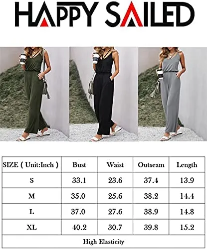 Black Pumpkin Women's Casual Sleeveless Front Button Loose Jumpsuits Stretchy Long Pants Romper with Pockets - Happy Sailed