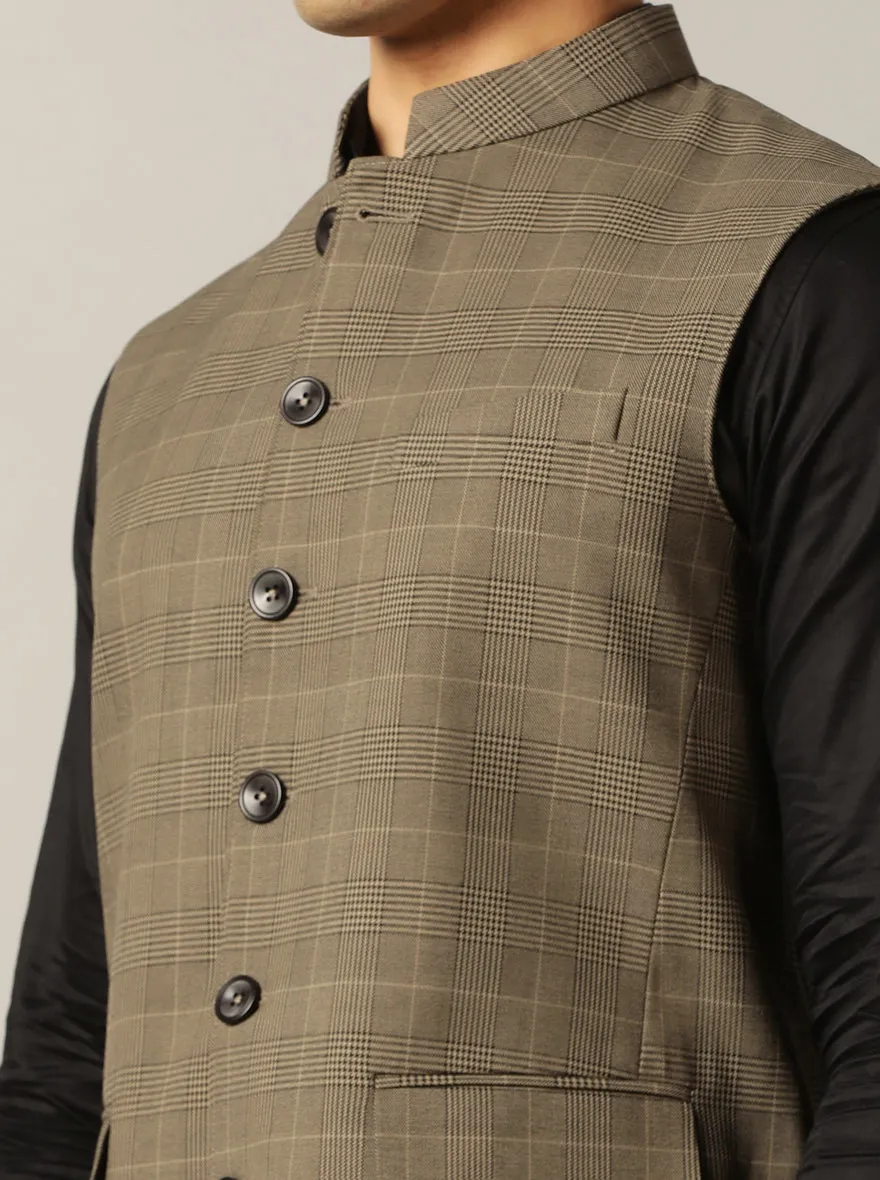 Brown Checked Regular Fit Modi Jacket | JadeBlue