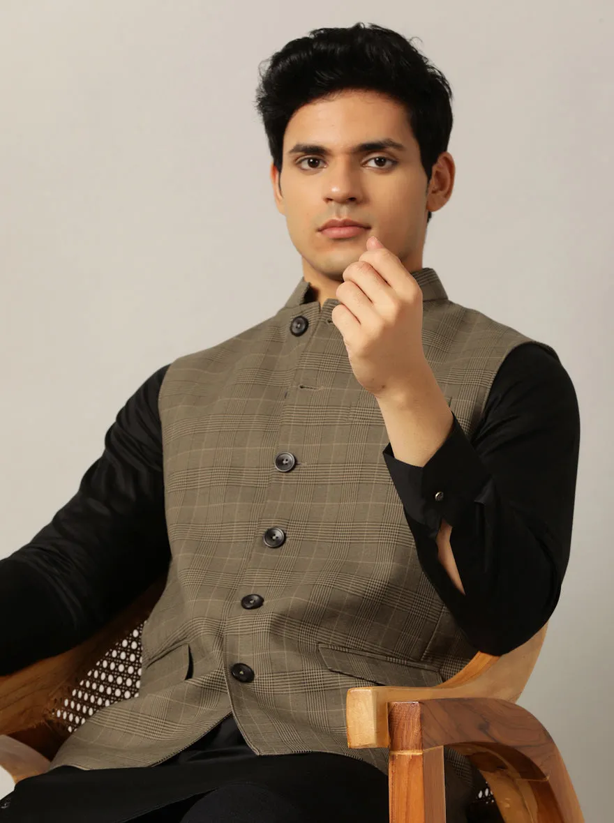 Brown Checked Regular Fit Modi Jacket | JadeBlue