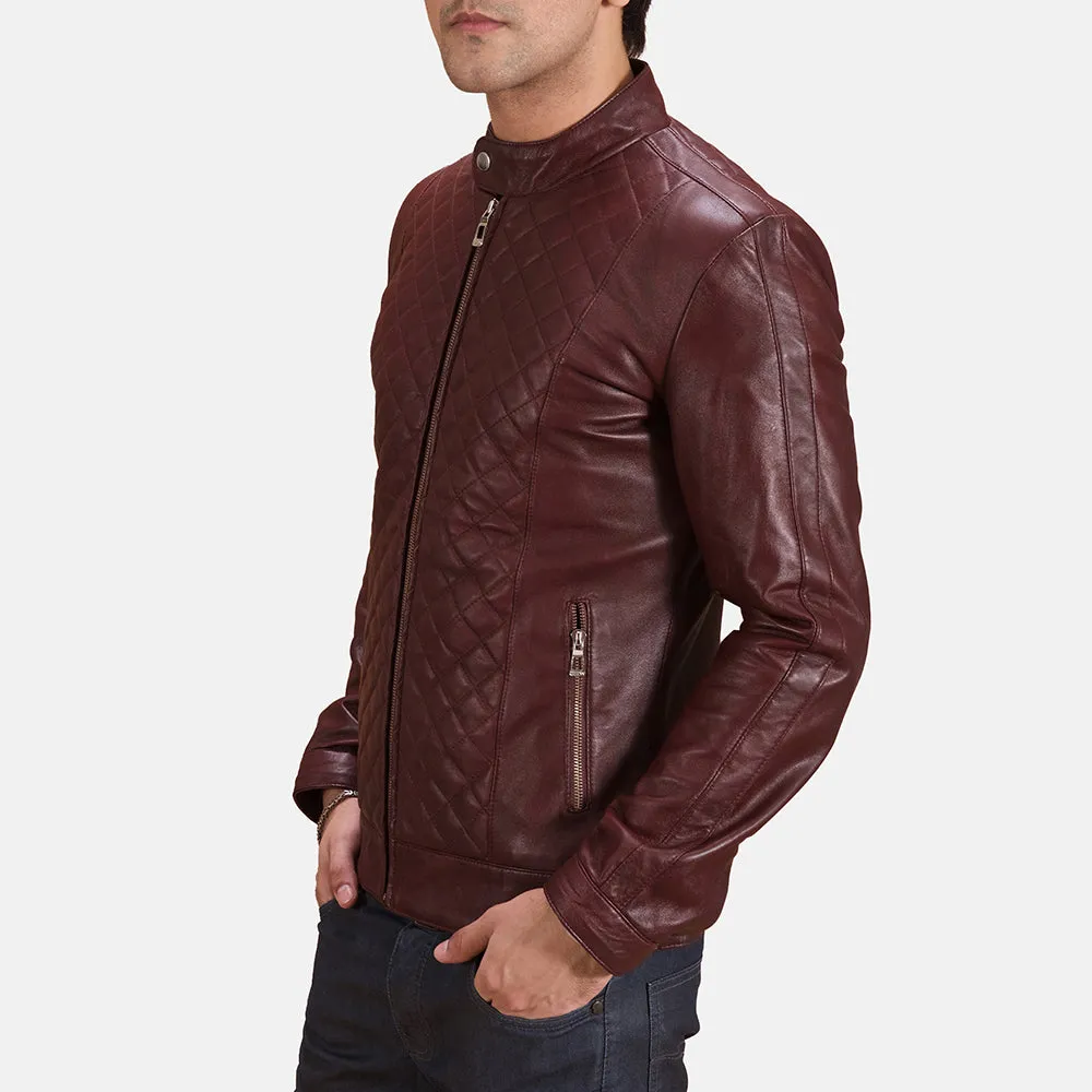 Burgunn Dee Maroon Leather Biker Jacket