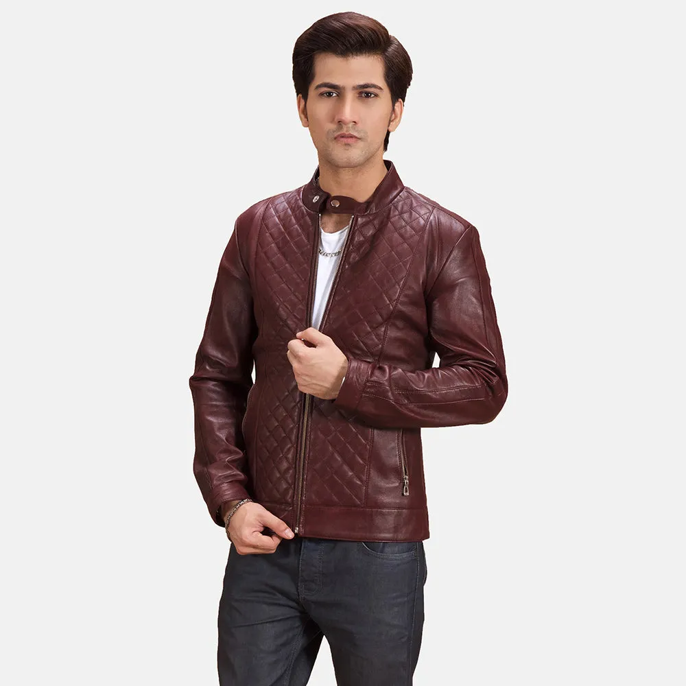 Burgunn Dee Maroon Leather Biker Jacket