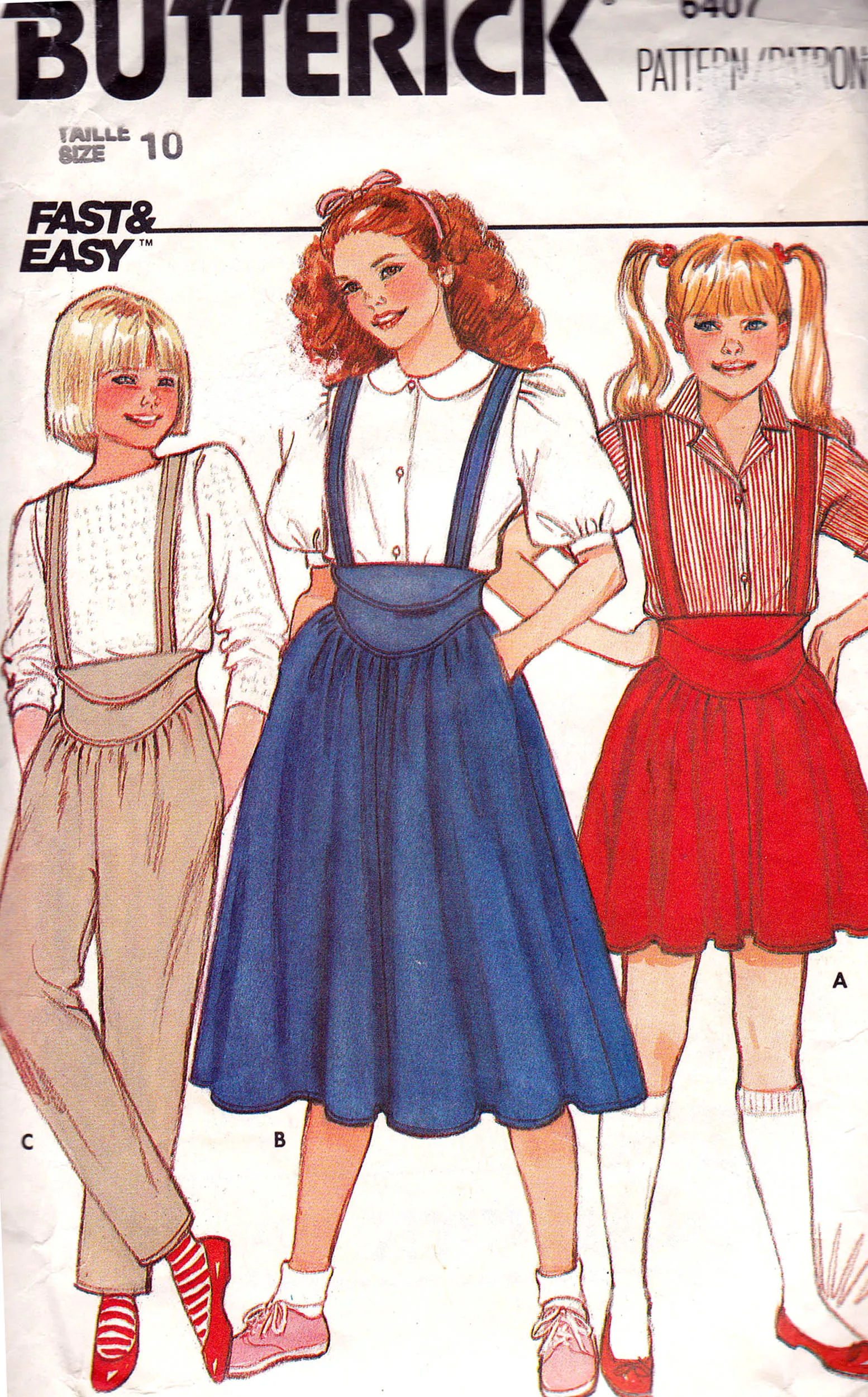 Butterick 6407 Girls Skirt & Pants with Shaped Waistband 1980s Vintage Sewing Pattern Size 10