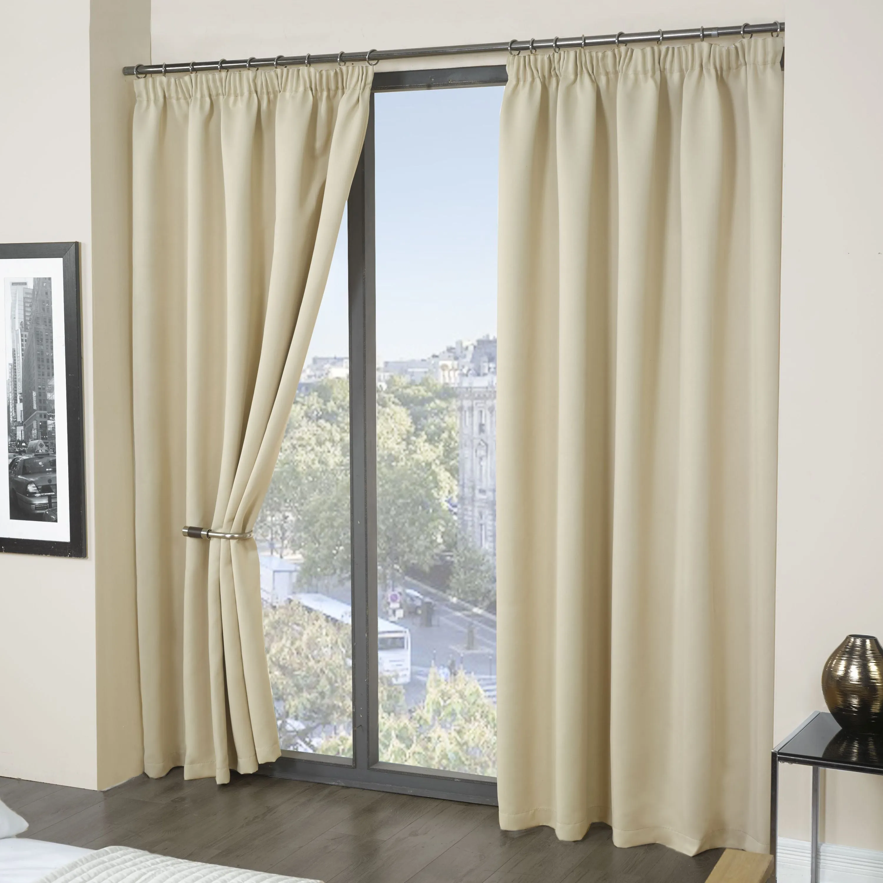 Cali Beige Thermal Blackout Pencil Pleat Curtains