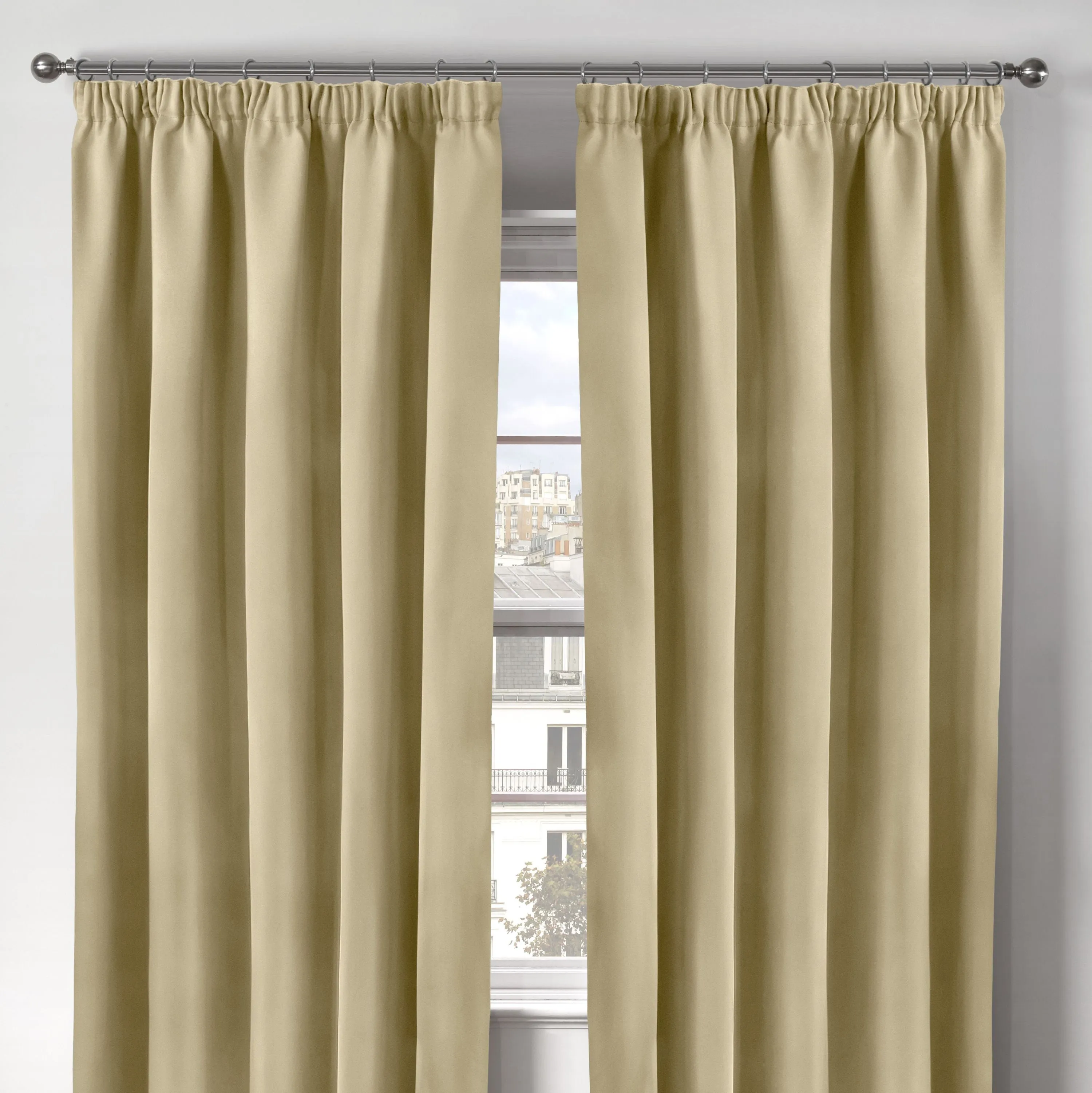 Cali Beige Thermal Blackout Pencil Pleat Curtains