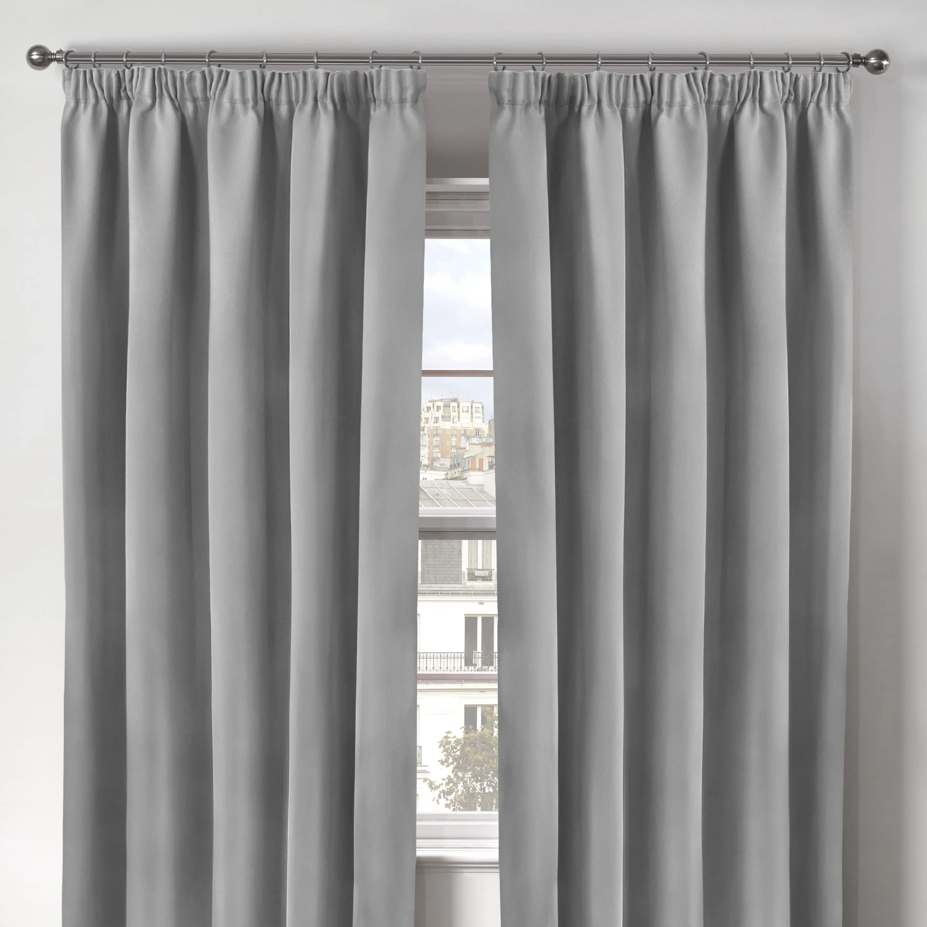 Cali Silver Thermal Blackout Pencil Pleat Curtains