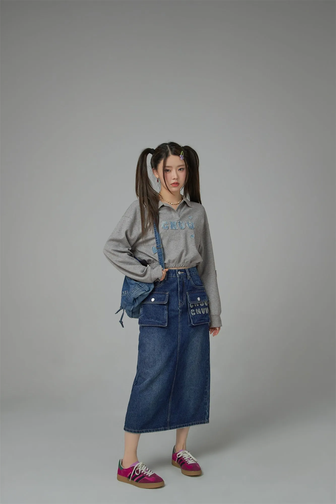 Cargo Pocket Denim Maxi Skirt