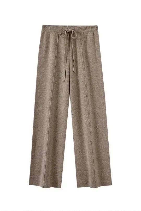 Casual High Waist Wide-leg Wool Drawstring Lounge Pants