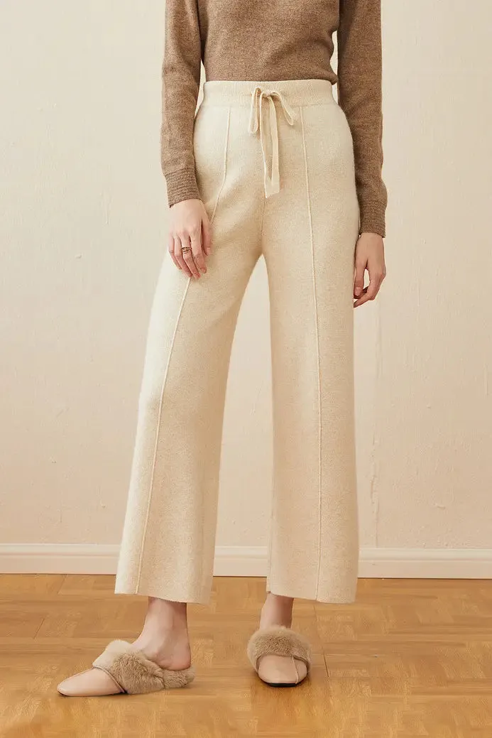 Casual High Waist Wide-leg Wool Drawstring Lounge Pants