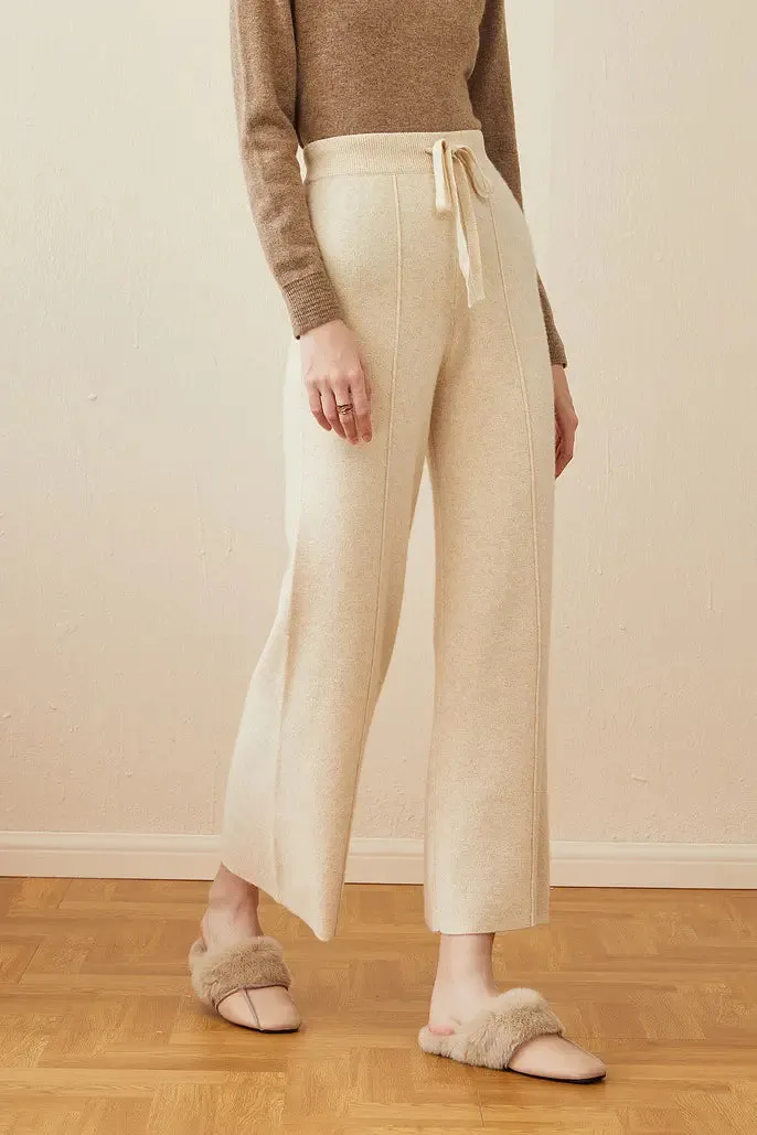 Casual High Waist Wide-leg Wool Drawstring Lounge Pants