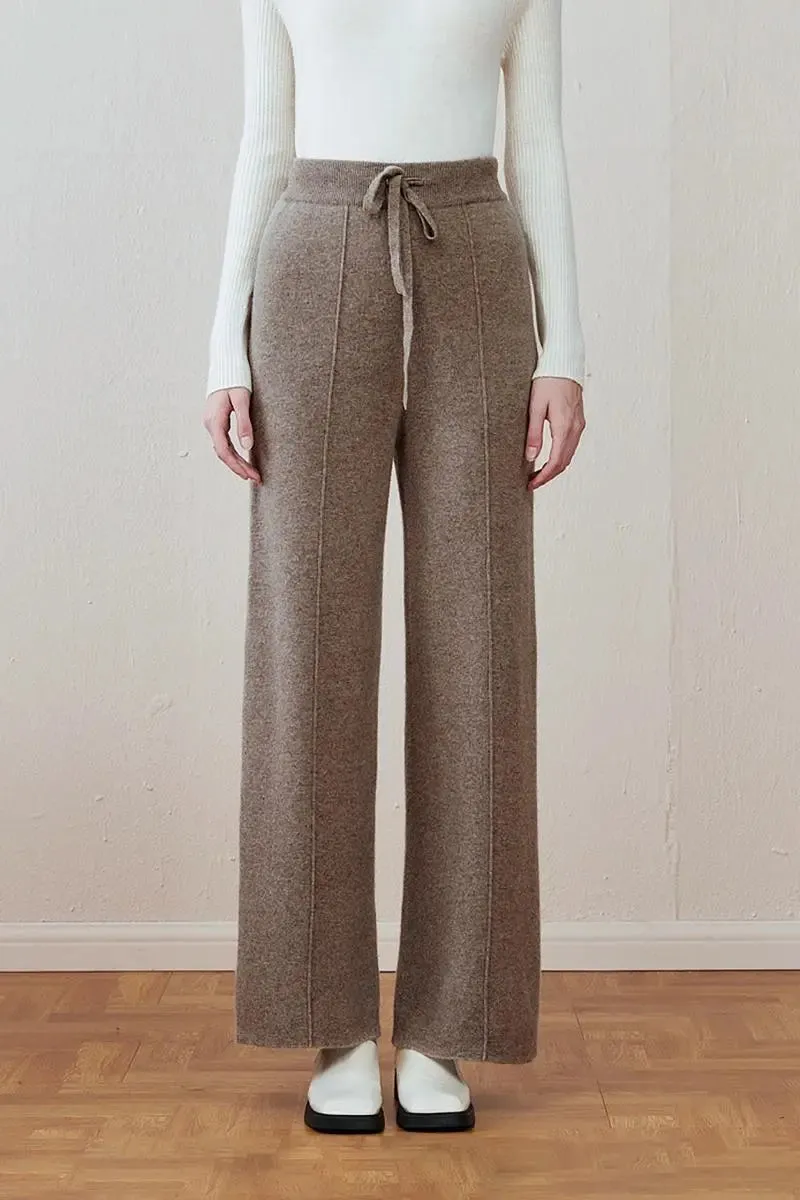 Casual High Waist Wide-leg Wool Drawstring Lounge Pants