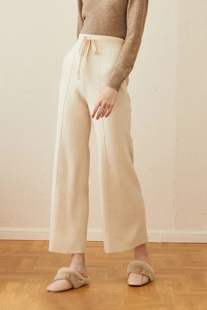 Casual High Waist Wide-leg Wool Drawstring Lounge Pants