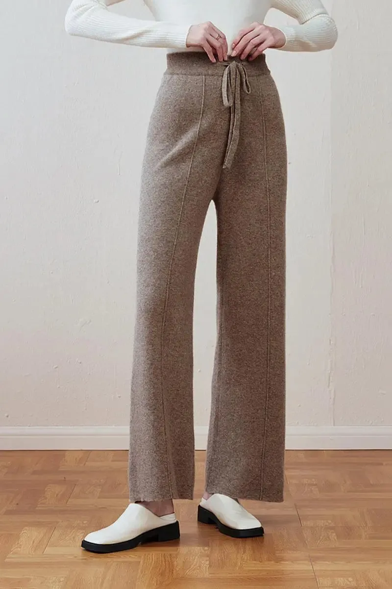 Casual High Waist Wide-leg Wool Drawstring Lounge Pants