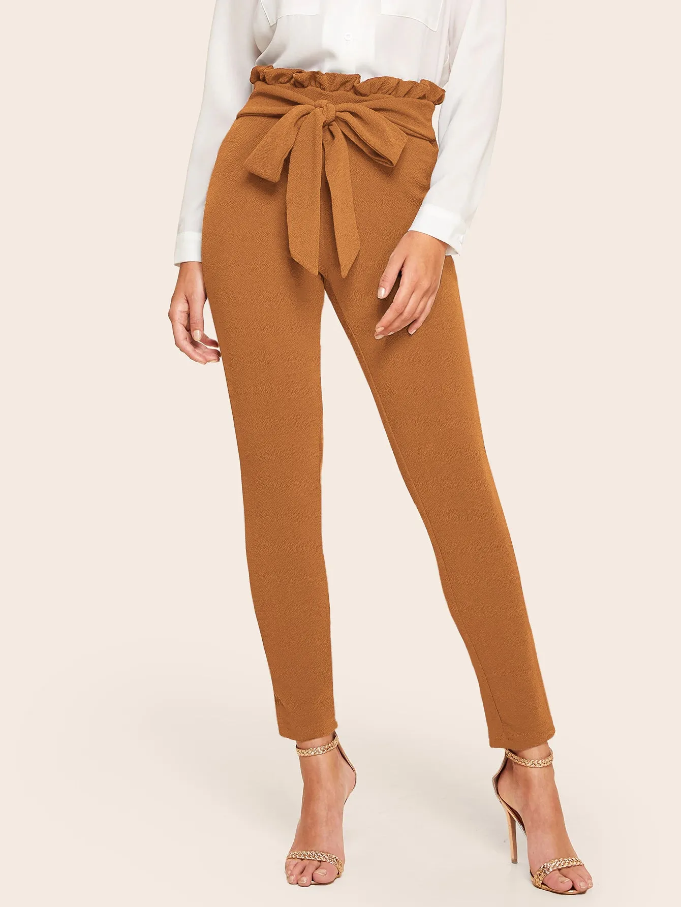 Casual Plain Knot Natural Women Pants