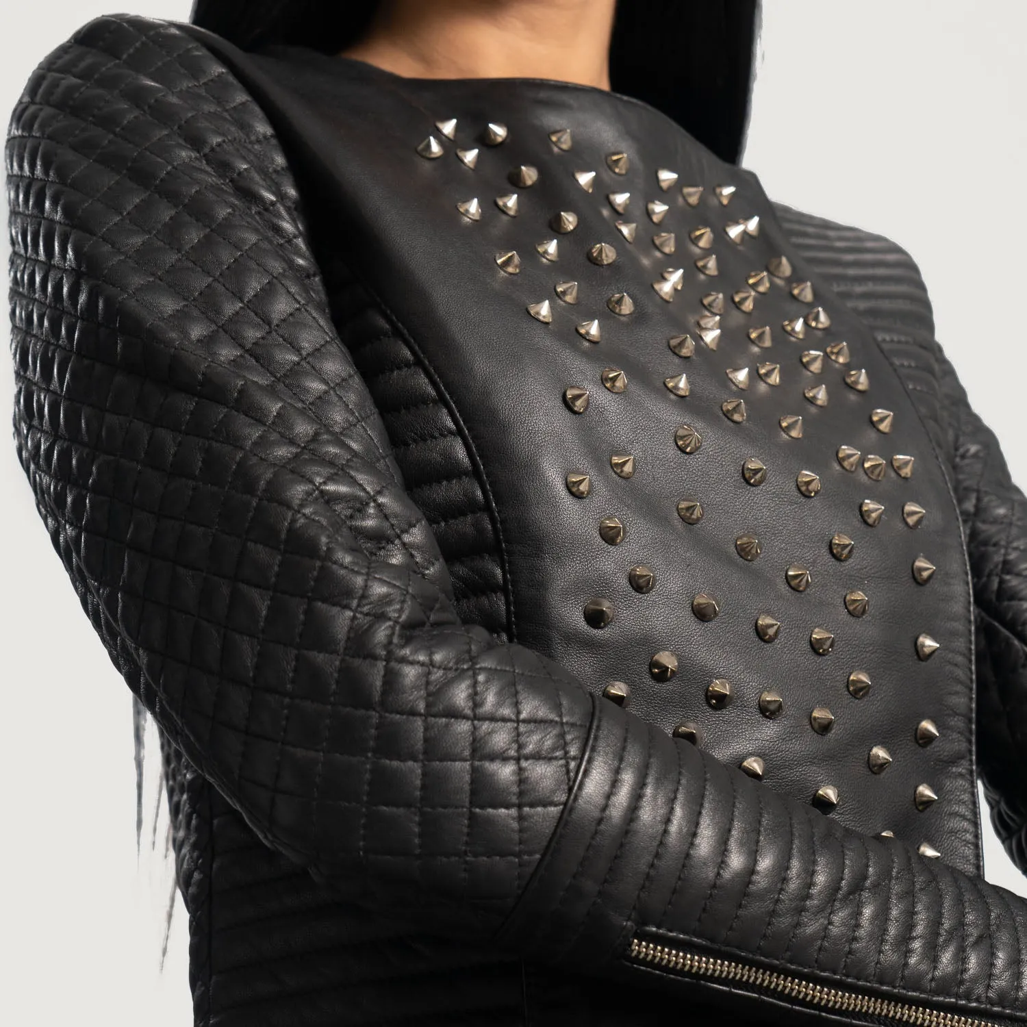 Celeste Studded Black Leather Jacket