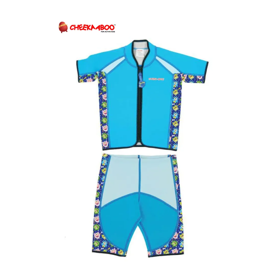 Cheekaaboo Twinwets Toddler Thermal Swimsuit UPF50  Blue Monster