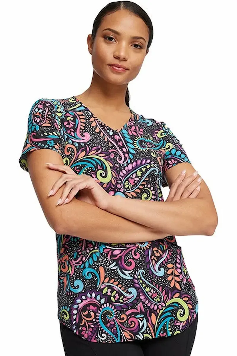 Cherokee Women's V-Neck Print Scrub Top | Painted Paisley