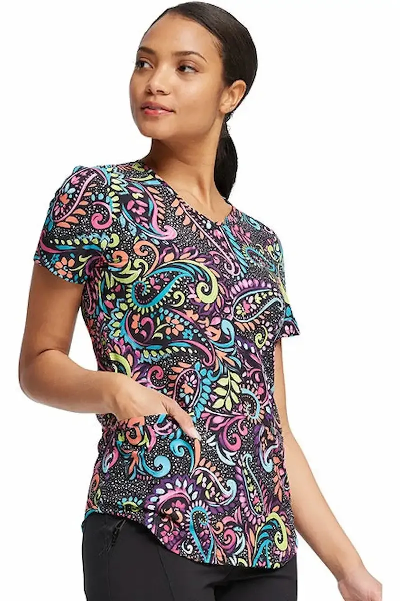 Cherokee Women's V-Neck Print Scrub Top | Painted Paisley