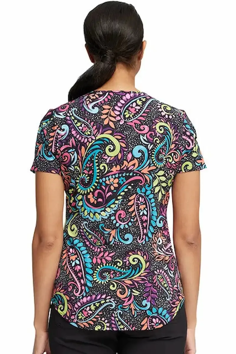 Cherokee Women's V-Neck Print Scrub Top | Painted Paisley