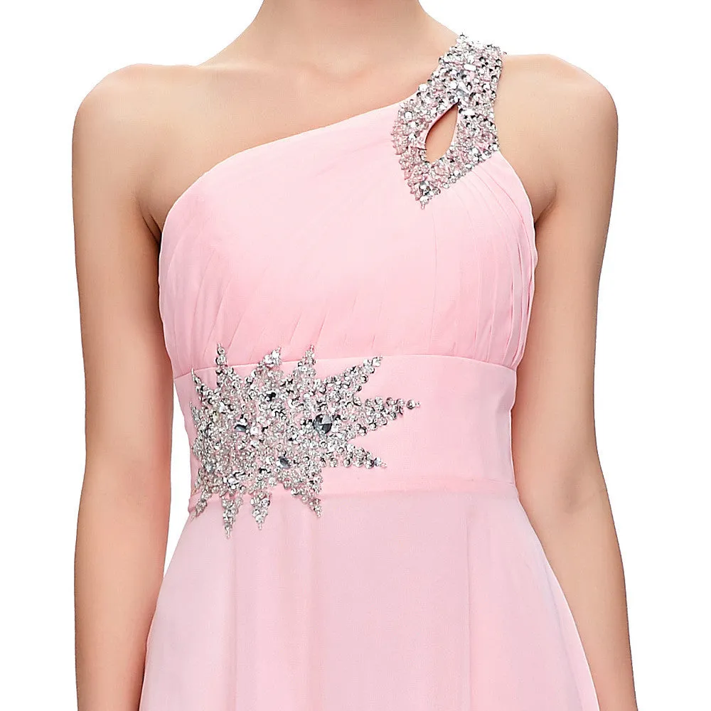 Chiffon Bridesmaid /Prom Dresses One Shoulder Prom Dress at Bling Brides Bouquet Online Bridal Store