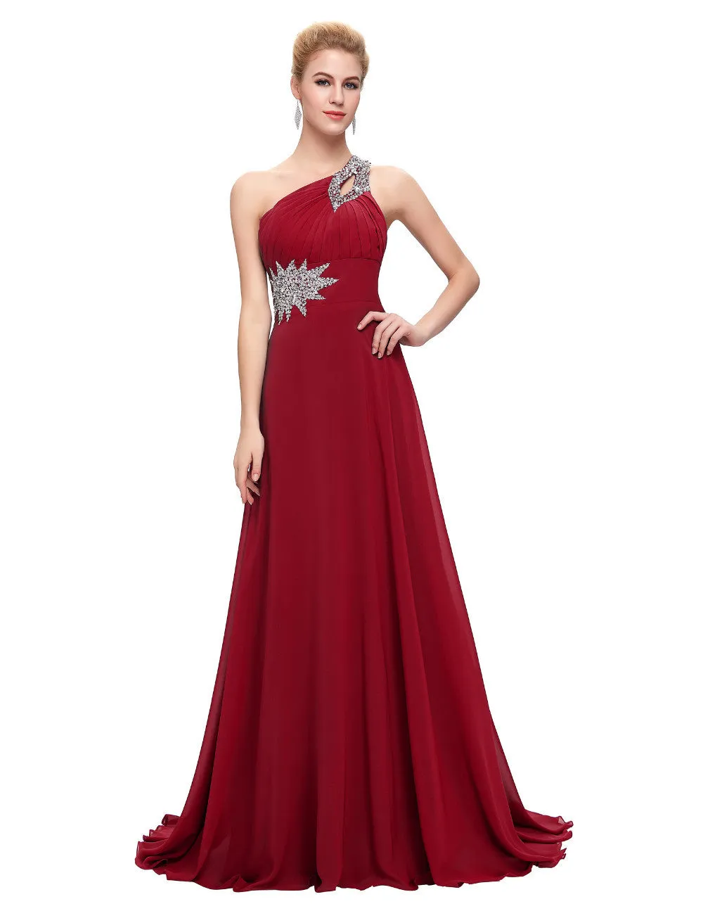 Chiffon Bridesmaid /Prom Dresses One Shoulder Prom Dress at Bling Brides Bouquet Online Bridal Store